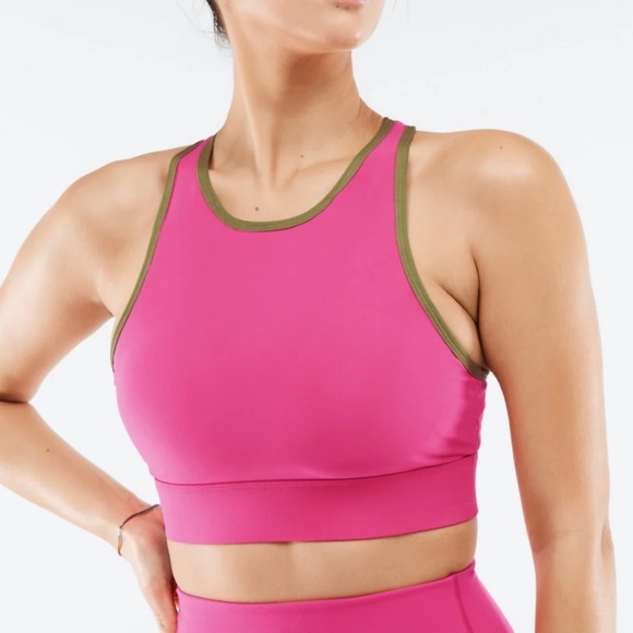 Fabletics Siena High-Impact Padded Sports Bra Pink and Green Size Medium - Picture 2 of 8